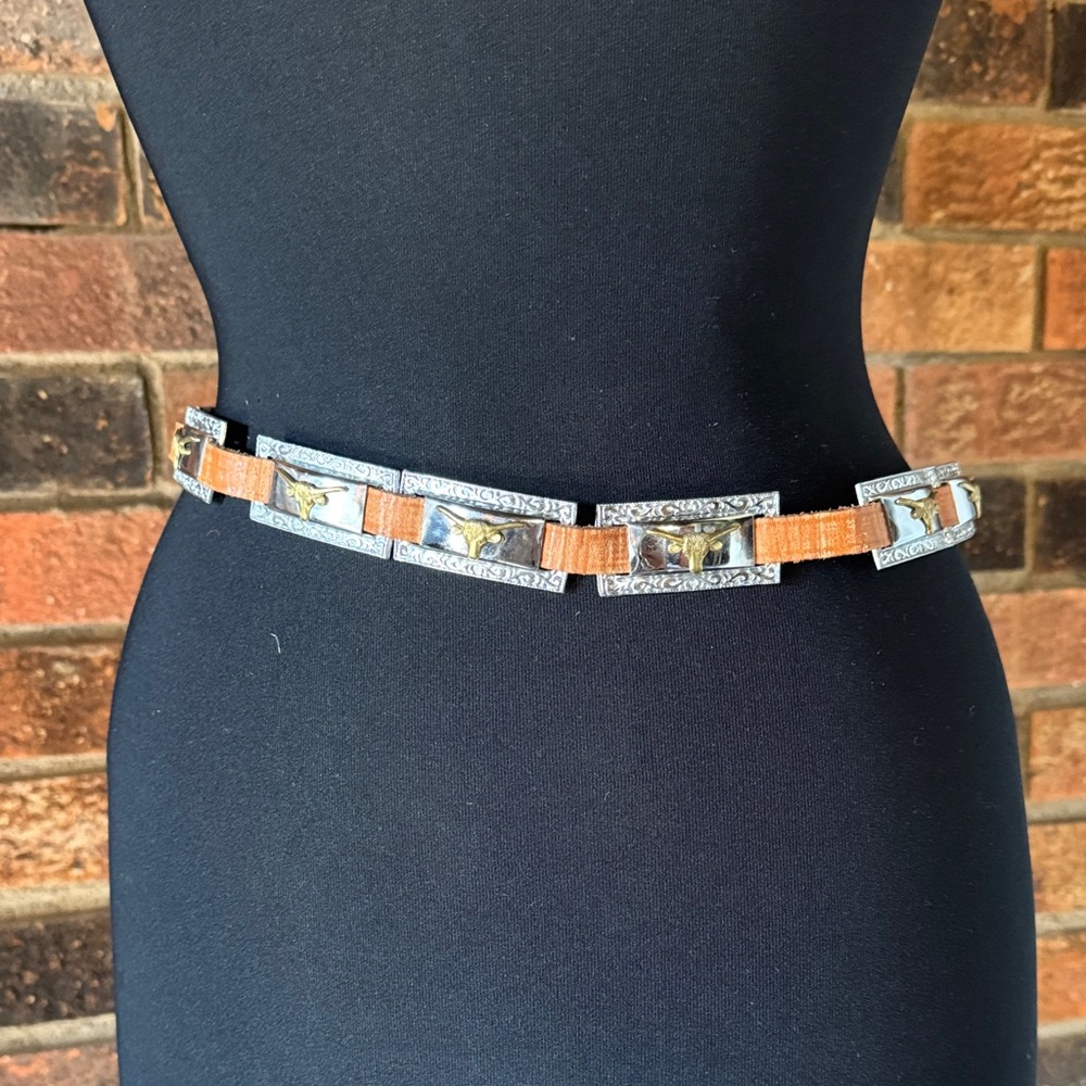 Western Style Brown Leather Belt with Silver‎ Buckle - Picture 3 of 3